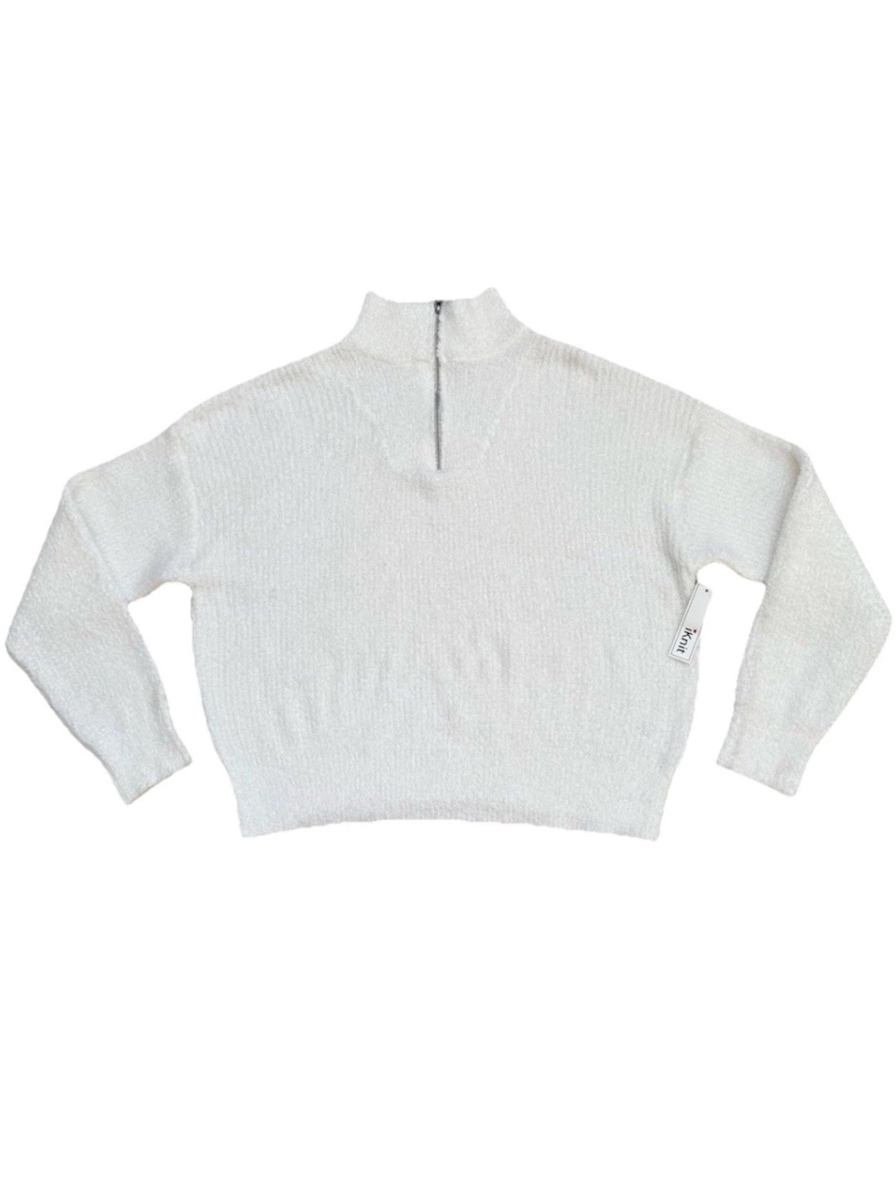 Women Sz XL Knit Long Sleeve Pullover Solid White Shirt New Cozy Zip Turtleneck